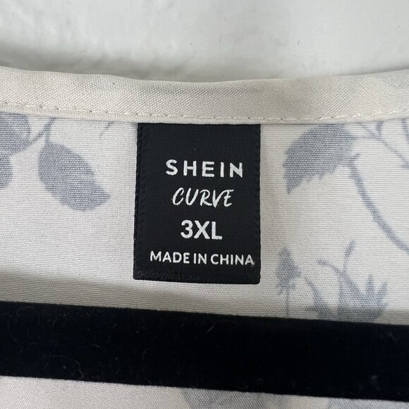 SHEIN White & Grey Floral Rose Womens Plus Size 3X V-Neck Long Sleeve Office - Picture 8 of 12